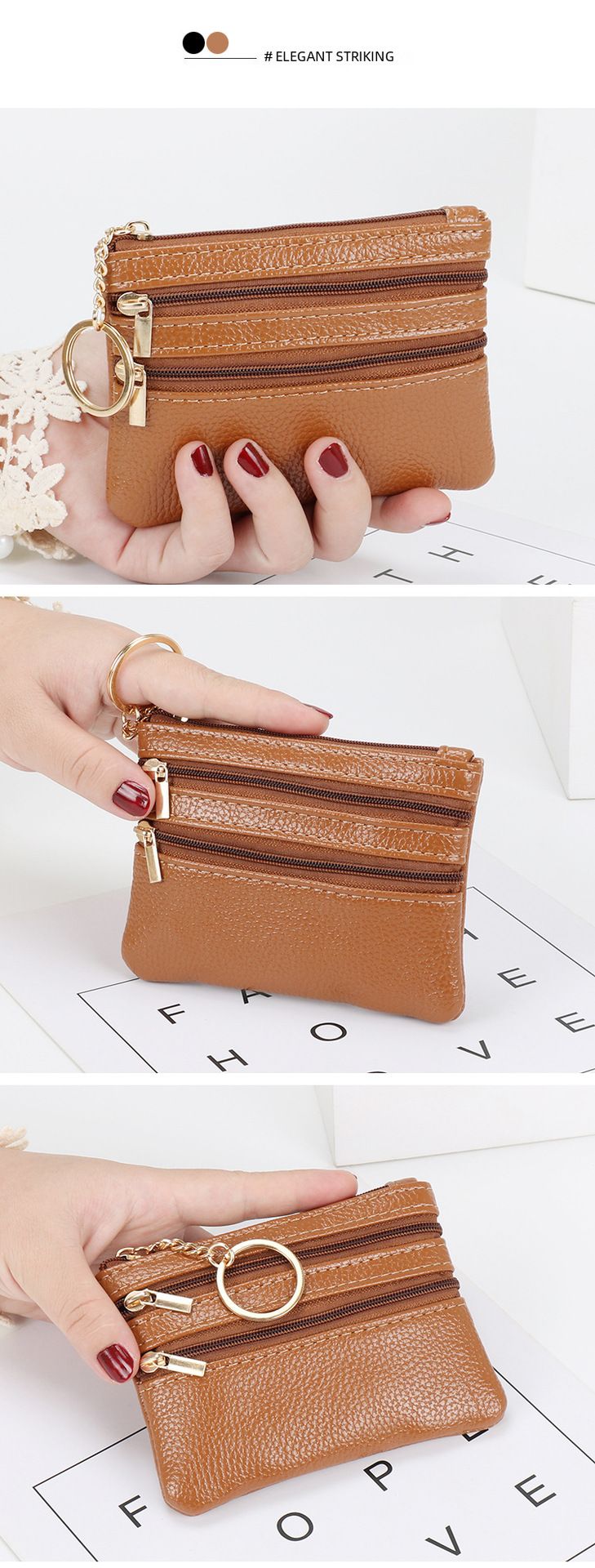 Wholesale coin purse women's short leather texture small wallet multi-function driver's license card bag soft leather key bag zipper bag_voghion.com