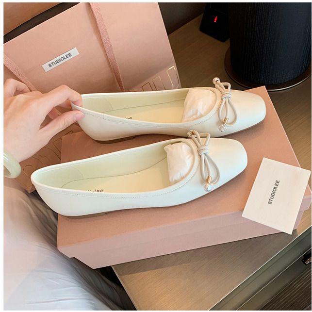 klasyczne, okrągłe, kokardkowe i płytkie, wykwintne baletki z pereł, damskie, płaska podeszwa_voghion.com