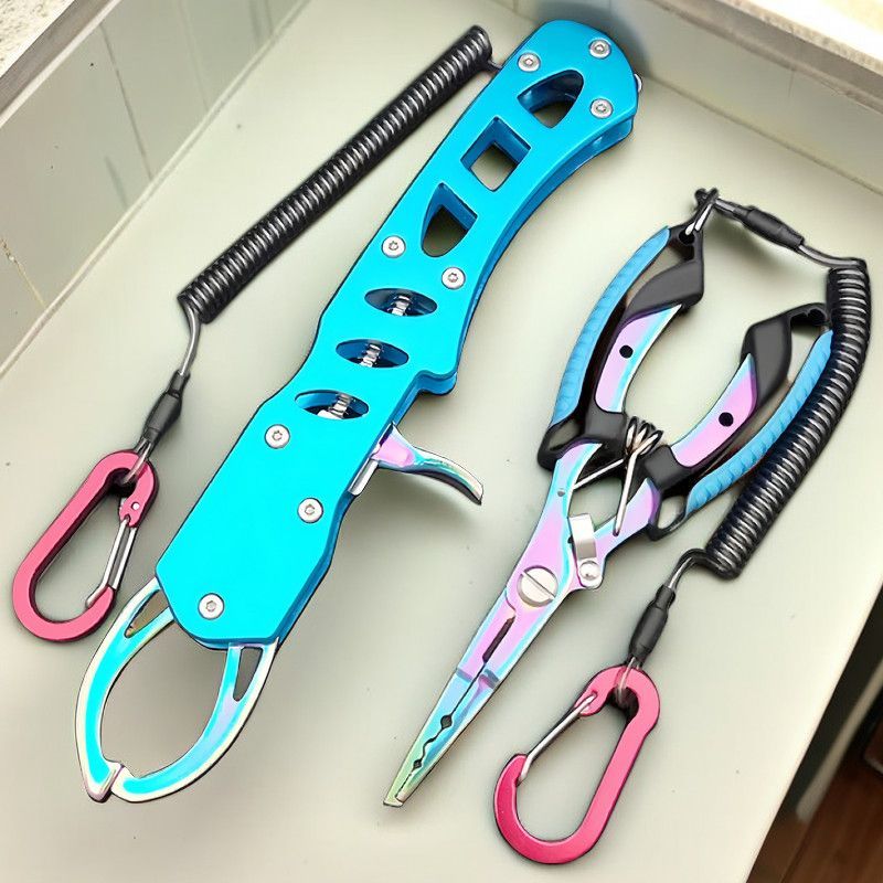 02 Nuovo set di controllo del pesce con esca in titanio colorato, pinze multifunzionali in acciaio inossidabile due in uno, strumenti da pesca_voghion.com