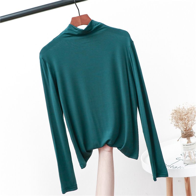 High collar base shirt, stacked collar, western-style top, modal, spring autumn, winter inner wear, long sleeved t-shirt_voghion.com