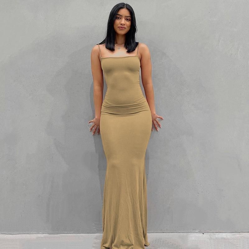 Damenbekleidung Langes Kleid Lässiges, schmales, langärmliges Heimkleid_voghion.com