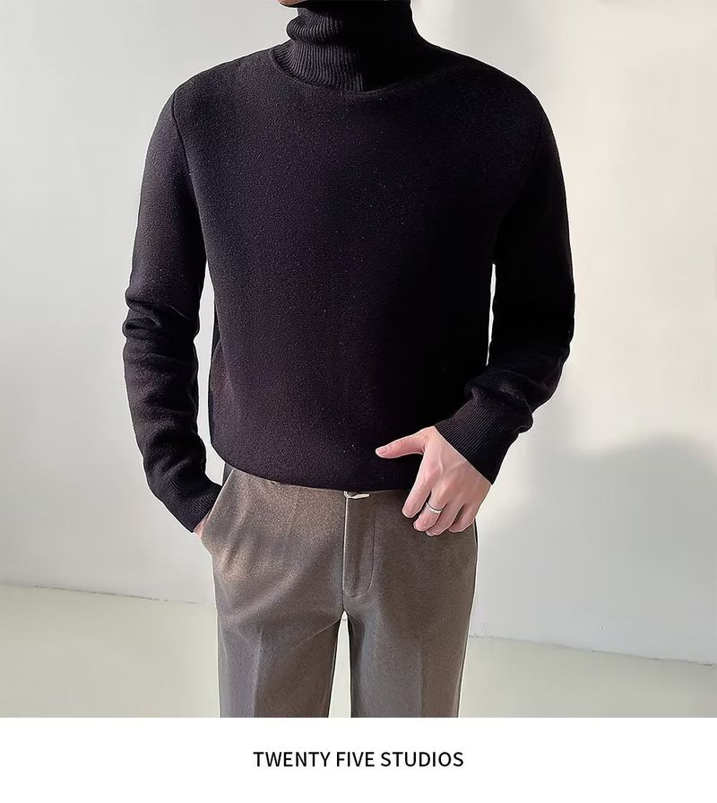 Men's Clothing Slim Fit High Neck Sweater - Soft Knit Pullover For Autumn & Winter - Lightweight Warm Casual Turtleneck Top (White, Black, Beige)_voghion.com