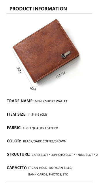 Herren Geldbörse Schwarz Münzgeldbörse Männlicher Visitenkartenhalter PU Leder Mehrere Steckplätze Lässig Großraum Dollarmünze Geldbeutel_voghion.com