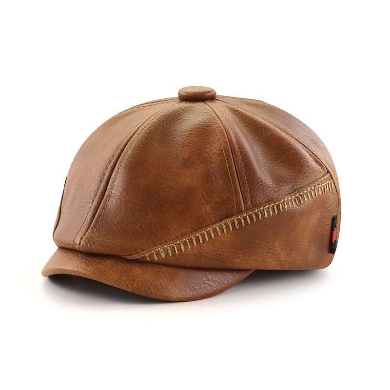 PU Leather Hat For Men, British Style, Spring And Autumn, Versatile Newsboy Octagonal Hat, Women's Duckbill Cap, Painter_voghion.com