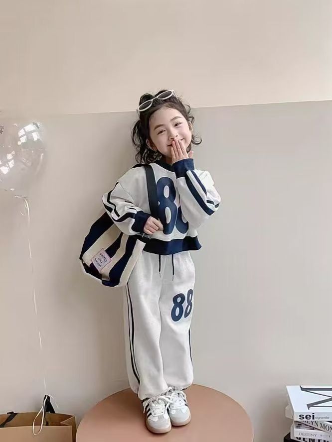 Girls Spring Sports Suit 2025 New Children's Spring Pullover Sweater Foreign Style Spring And Autumn Casual Two-piece Set_voghion.com