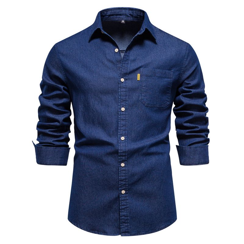 Jeanshemd für Herren – Klassische Langarm-Arbeitskleidung aus Baumwoll-Chambray, sandgewaschen und vorgeschrumpft (15 Farben von Mitternachtsschwarz bis Vintage-Blau)_voghion.com