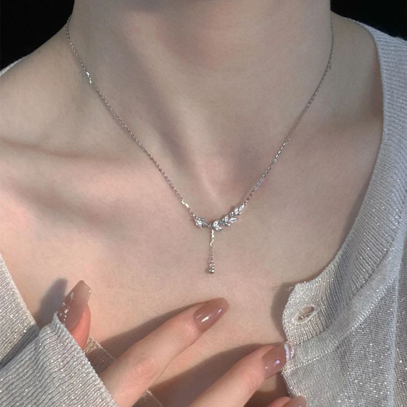 S Pure Silver Safety Necklace For Women, Niche Design, Exquisite And Versatile Temperament, Wheat Tassel Collarbone_voghion.com