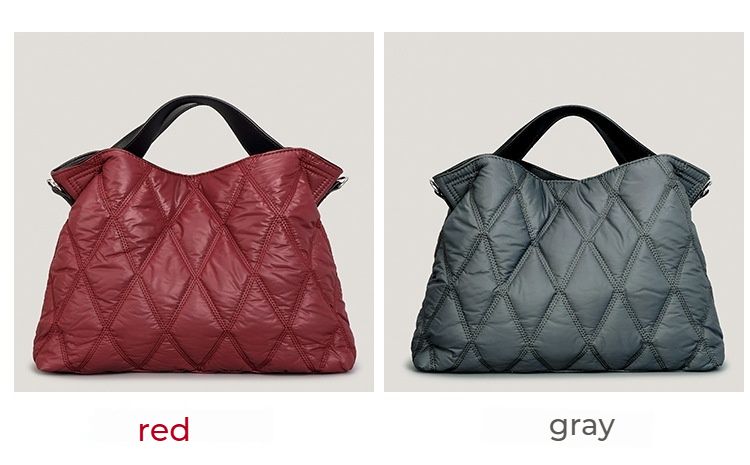 Umhängetasche, einfache, einfarbige, mit Daunen gefüllte Baumwoll-Tragetasche für Herbst und Winter, Damenmode, Diamant-Space-Baumwollhandtasche_voghion.com