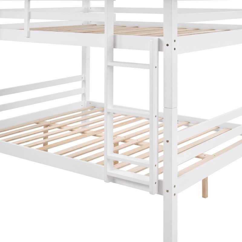 Full Over Full Bunk Bed With Thick Posts,Wooden Bunk Bed With High Guardrail And Ladder For Kids, Teens, Dorm Rooms, And Guest Rooms,No Box Spring Needed,White_voghion.com