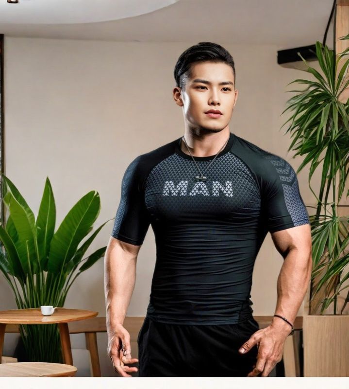 T-shirt de compression à manches courtes et col rond pour entraînement de course à pied, absorbant la transpiration et séchage rapide_voghion.com