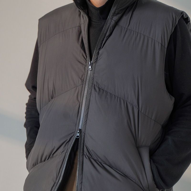 Gilet matelassé d'hiver pour homme avec double fermeture éclair, style streetwear coréen, sans manches, épais, à col montant, idéal pour la superposition._voghion.com