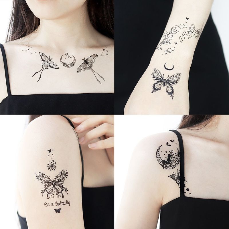 Adesivo a farfalla nera, tatuaggio temporaneo fresco e sexy per donne su petto, clavicola e braccio_voghion.com