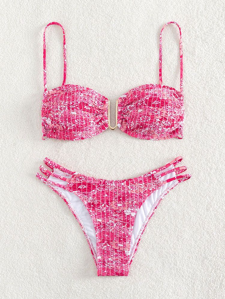 Bikini sin tirantes floral para mujer, traje de baño sexy de tres piezas, 2025_voghion.com