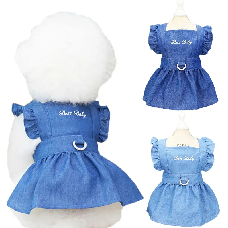 Spring-summer Dress Small Dogs, Dog Clothes, Denim Dresses With Embroidered Letters Puppies, Strap Skirts, For By PawParty Store_voghion.com