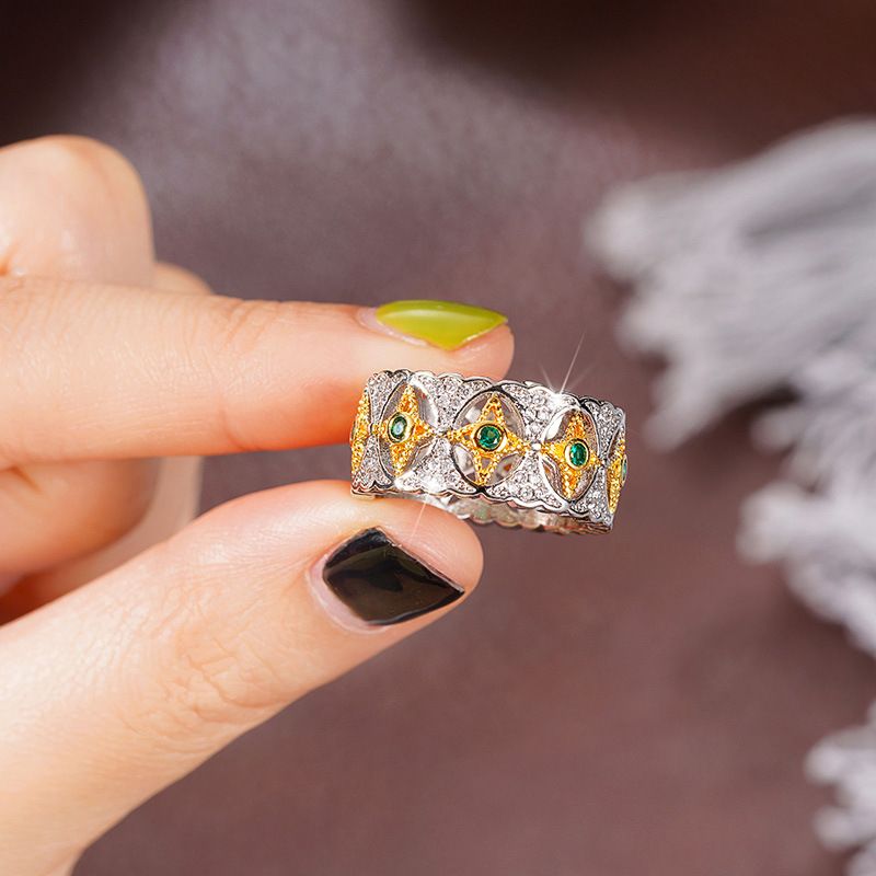 Cao Shi Palace Stijl Dubbele Kleur Franse Middeleeuwse Ster Maan Bloem Holle Kant Klassieke Ring_voghion.com