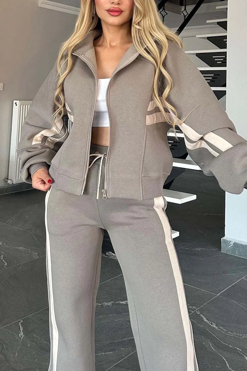 Giacca sportiva casual con cerniera a righe Y2K, autunno 2024, per donna_voghion.com
