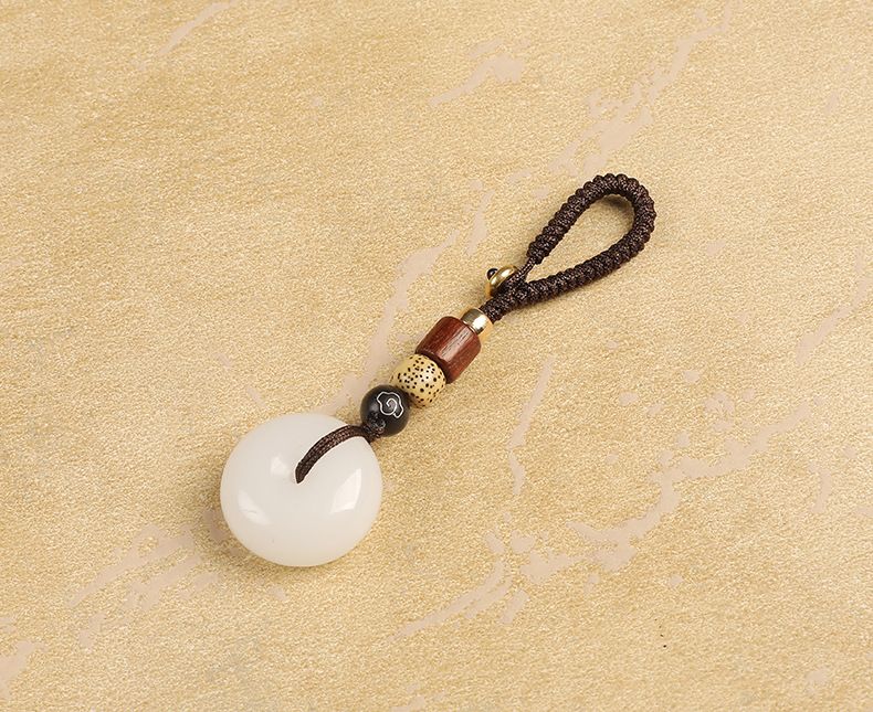 Pendentif porte-clés de voiture en agate calcédoine, boucle de sécurité en jade, pendentif haut de gamme exquis et créatif pour couple_voghion.com