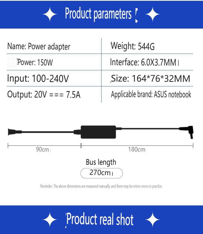 Universal 120W-280W AC Power Adapter For Gaming Laptops With 6.0x3.7mm, Compatible With ASUS ROG, MSI, Alienware & High-Performance Laptops_voghion.com