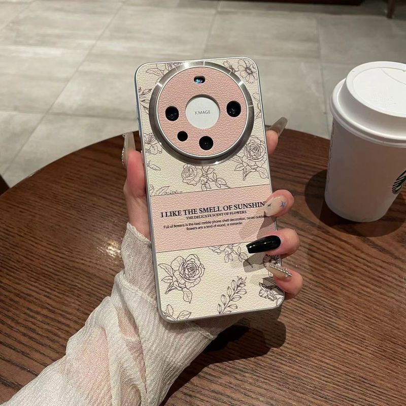 TechGlobe Compatible With 17 Pro Max Leather Texture Phone Case Sketch Rose Flower Pura 70 Pro+ Niche Embossed Protective_voghion.com