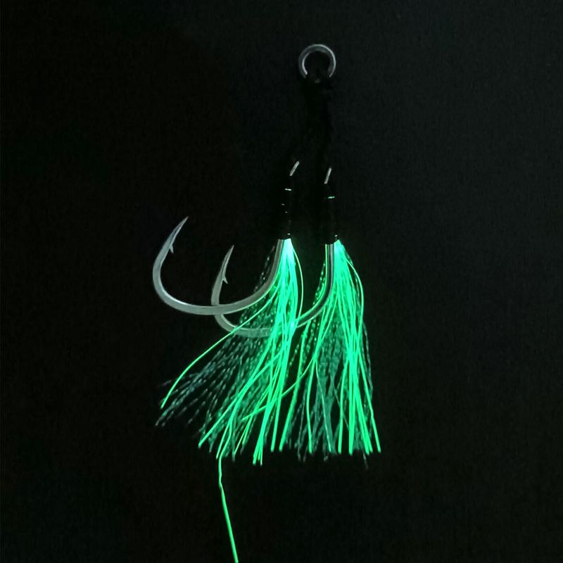 Double Lure Jig Strong Braided Line Knot Bright Silk Feather Boat Sea Fishing Single Hook_voghion.com