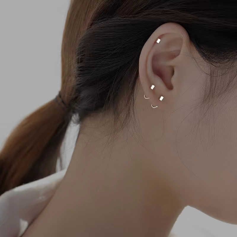 Orecchini a bottone con gancio piegato, quadrati tridimensionali geometrici, unisex, da uomo, versione coreana INS Niche_voghion.com