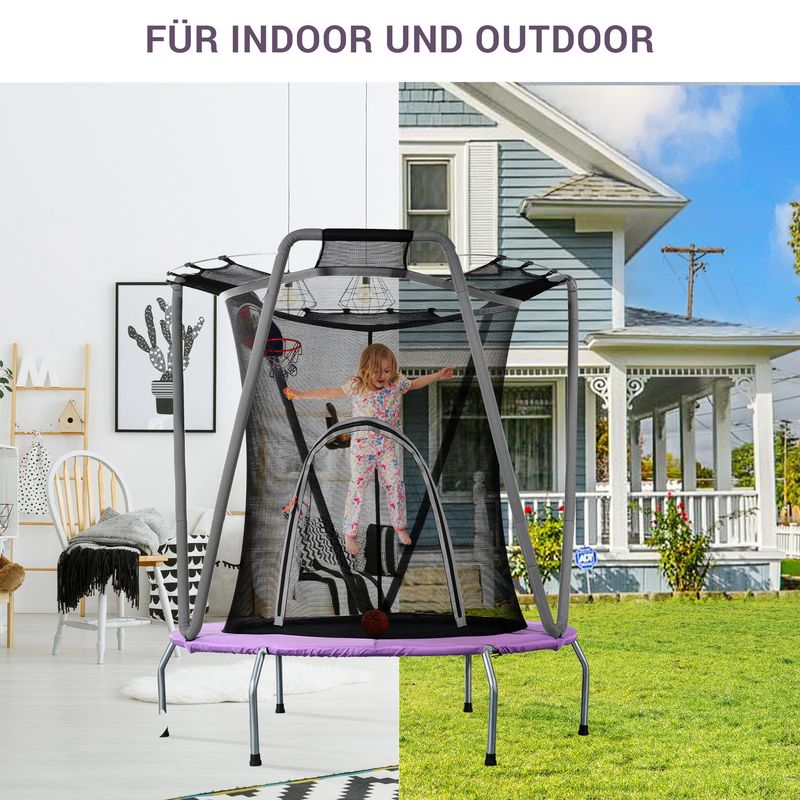 Rundes Gartentrampolin Für Innen- Und Außenbereich, Verzinkter Stahl, Bis 50 Kg, Lila/Grau_voghion.com