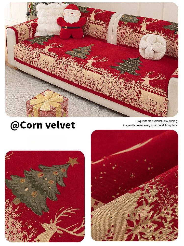 Chenier Sofa Cushion, Universal In All Seasons, Non-slip Sofa Cover, Red Festive Christmas Wind, Straight Row Sofa Cushion_voghion.com