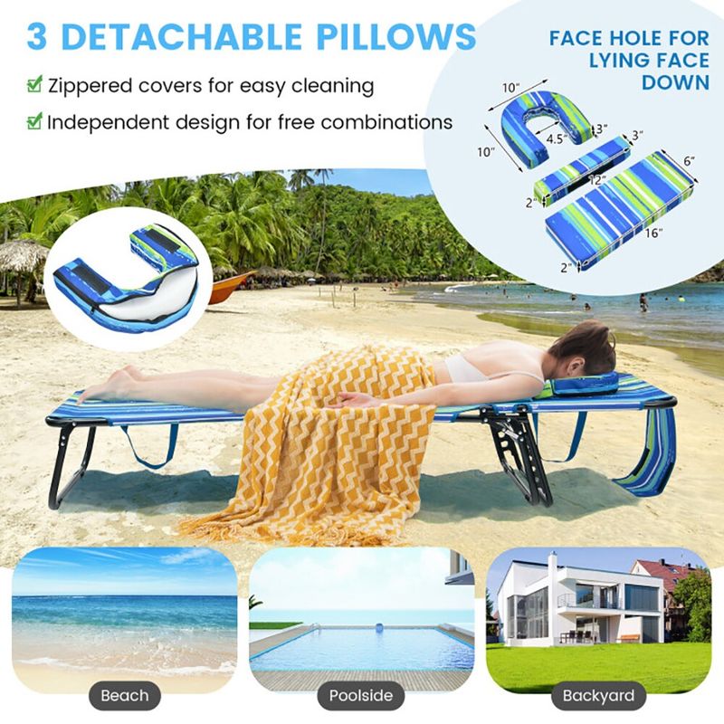 Beach Chaise Lounge Chair With Face Hole And Removable Pillow_voghion.com