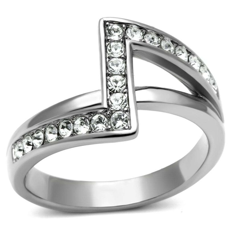 TK624 - High polished (no plating) Stainless Steel Ring with Top Grade Crystal in Clear_voghion.com