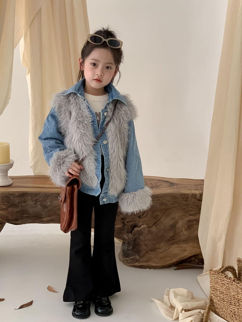 La torta per bambini supera lo stile hipster Cappotto ispessito in pelliccia di jeans patchwork in pelliccia di volpe imitazione per ragazza invernale per bambini_voghion.com