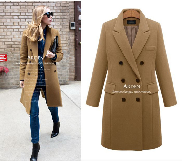 Autumn/winter Mid Length Large Woolen Women's Coat Double Breasted Woolen Coat_voghion.com