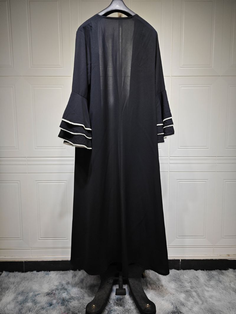 Damenbekleidung Cardigan Schwarze Robe Manschetten Nähte Perlen Abaya Mode Mantel_voghion.com