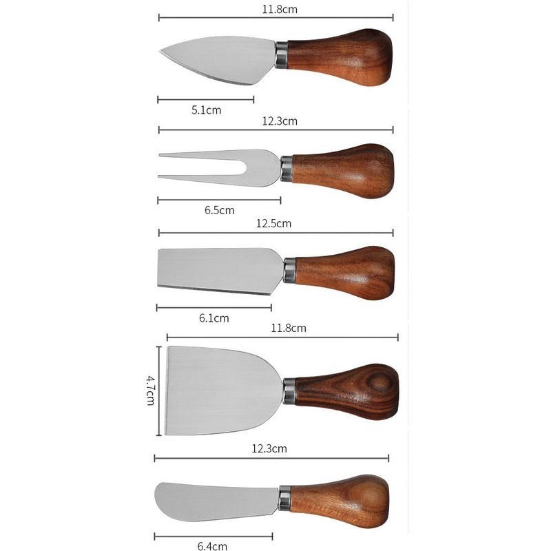 Solid Standable Handle And Fork Butter Acacia Wood Base Cheese Knife Set 6-Piece Gift Box_voghion.com