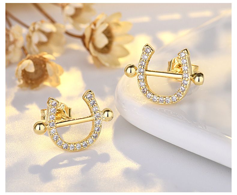 Versilberte 14K Mini-U-Ohrringe mit personalisierten Motiven für Damen, neuer Trend 2025, Ins-Ohrringe, Live-Übertragung_voghion.com