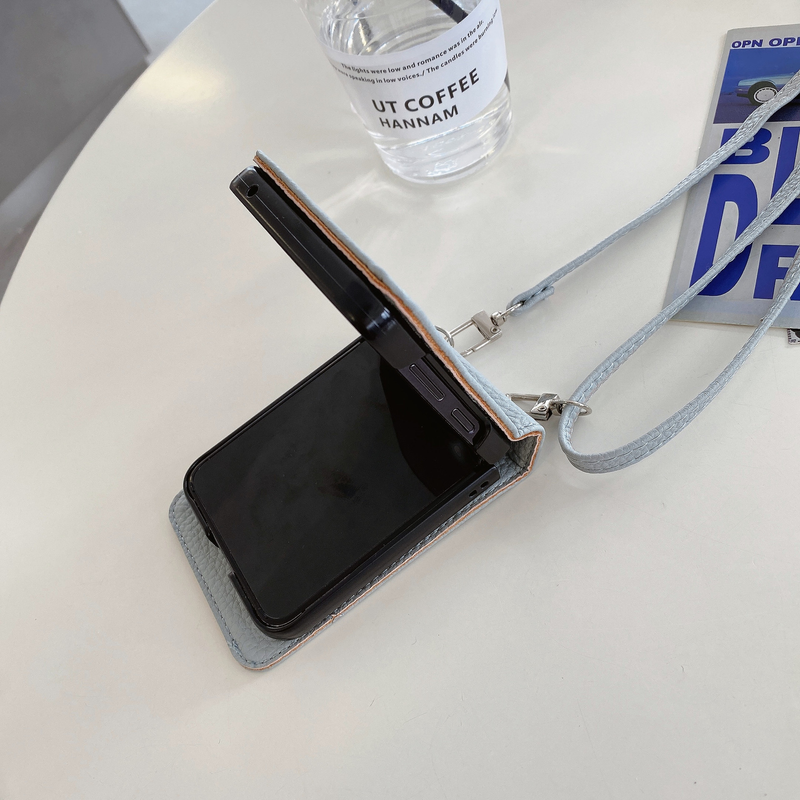 Mobile phone case Suitable for Samsung Z Flip5 mobile phone case GalaxyZ Flip4 folding litchi pattern diagonal protective case ZFlip3_voghion.com