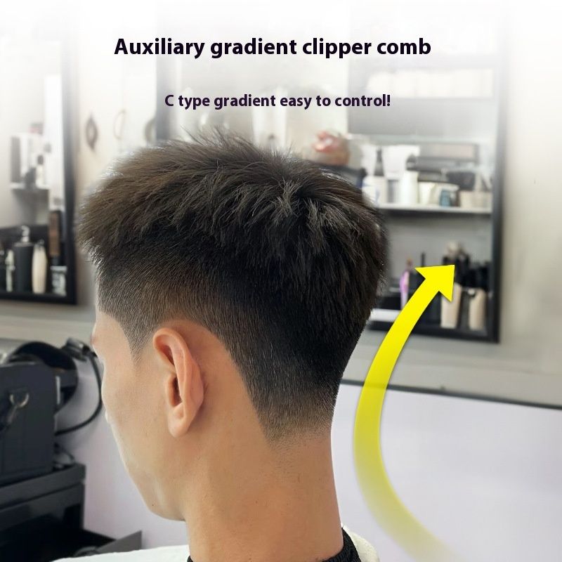 Selbstschneidender Positionierungskamm für Haare, Hilfswerkzeug mit Farbverlauf, Push-Cutting für Herrenhaar mit flachem Kopf, exklusiv für Friseure_voghion.com