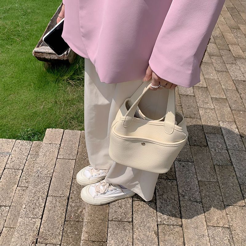 Geantă de mână coreeană Instagram New Basket Bag simplă și la modă din piele moale texturată crossbody găleată bag pentru femei_voghion.com
