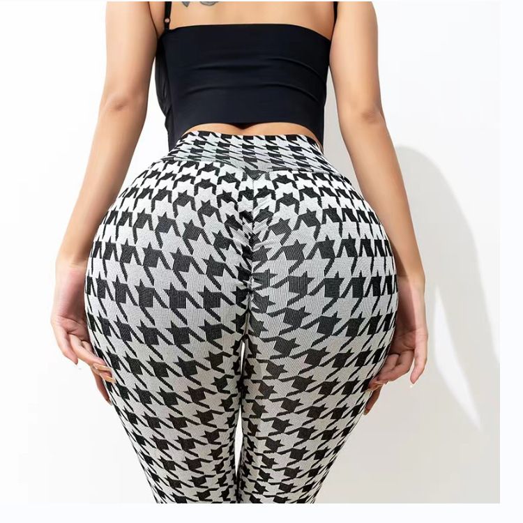 Pantalon de yoga Yiwu à carreaux imprimés multicolores pour femmes, pantalon froissé, rehausseur de hanches, amincissant, à séchage rapide, best-seller_voghion.com