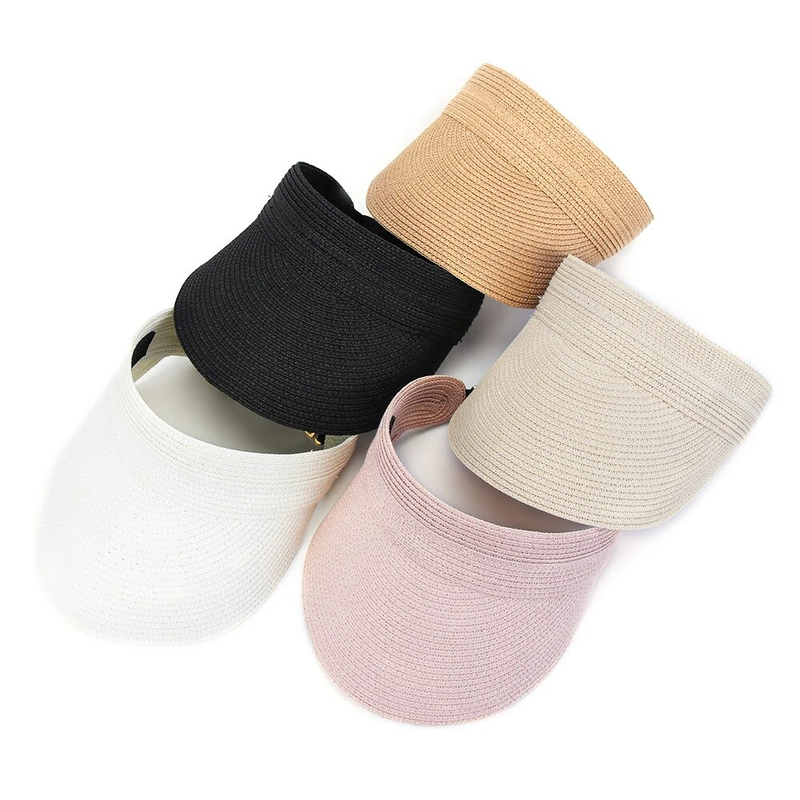 Pălărie de soare cu vizieră UV pentru femei, vară, moda, plajă, cool, gol, cu paie, pliabilă, pentru exterior, cu bor larg_voghion.com