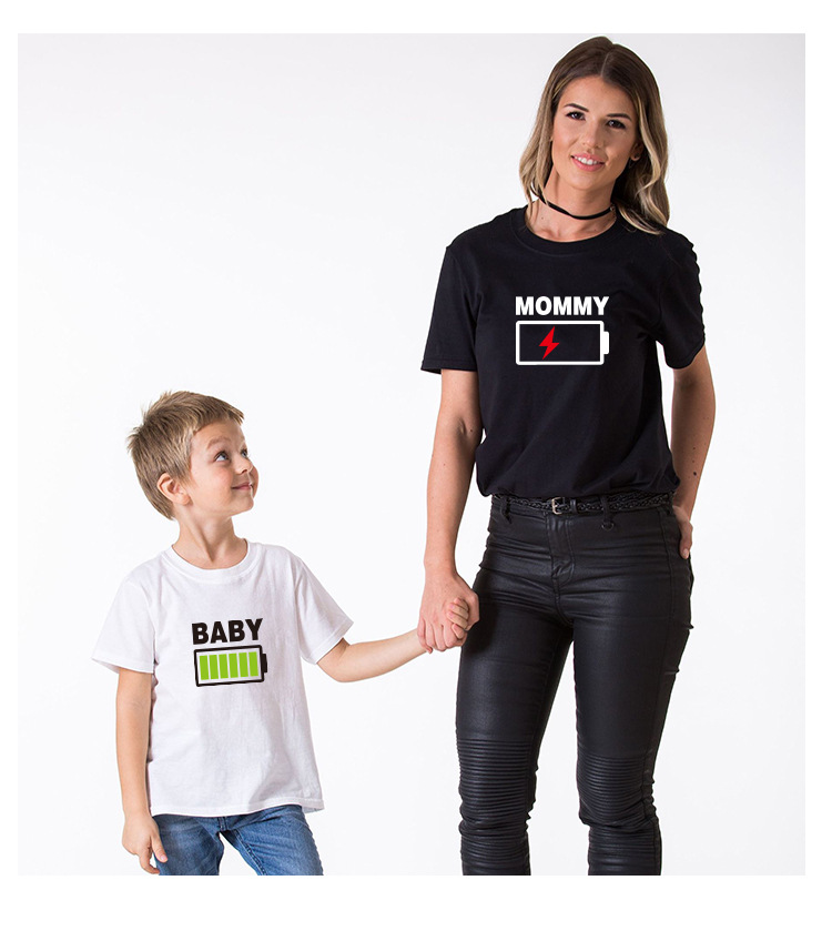 Családi ruhák speciális szülő-gyerek póló rövid ujjú családi anya és gyerek anya-lánya táska fekete-fehér póló babafotózás_voghion.com