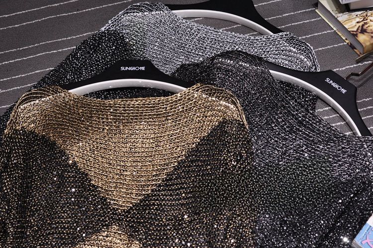 Maglione in maglia larga con paillettes cave europee e americane, vendita calda transfrontaliera, camicia in seta brillante a maniche lunghe_voghion.com