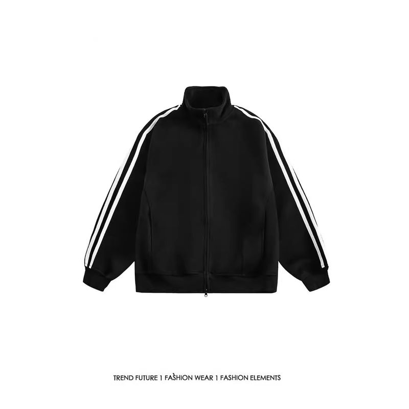 Veste à col montant à trois bandes de style américain CT pour homme, veste ample à double fermeture éclair tendance pour l'automne, pour couple_voghion.com