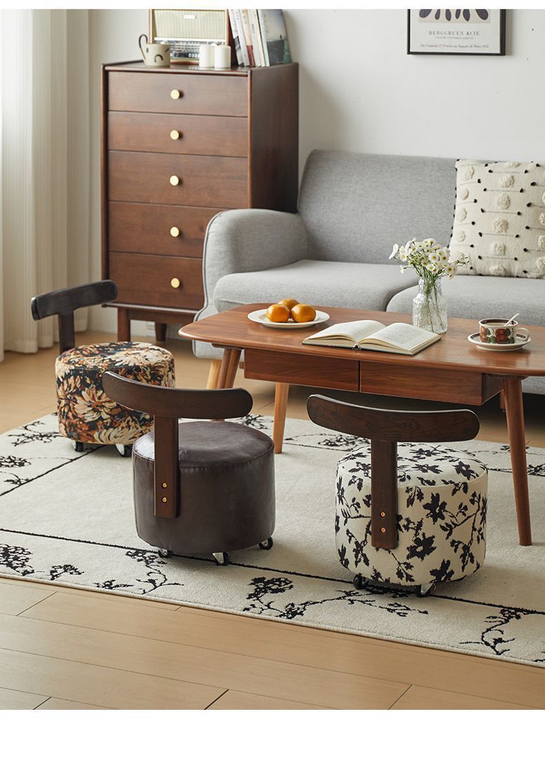 Shoe Changing Style Sofa Solid Wood Small Apartment Bench Movable Low With Backrest Chair Yoyo Stool_voghion.com