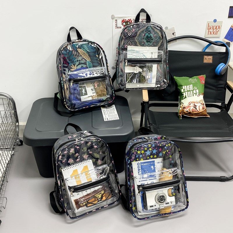 Borsa di gelatina trasparente, zaino in PVC per studentesse delle scuole superiori, zaino versatile in stile coreano di grande capacità_voghion.com