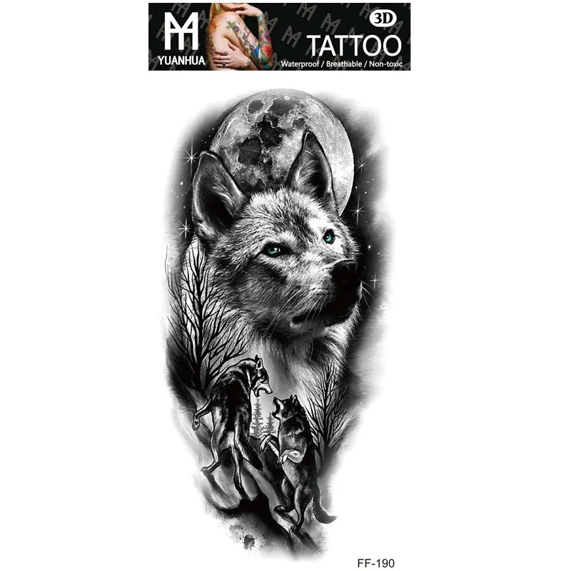 Impermeabile tatuaggio temporaneo finto braccio superiore testa di lupo umano totem testo arabo tatuaggio finto una tantum adesivi maschio femmina ragazzo ragazza_voghion.com