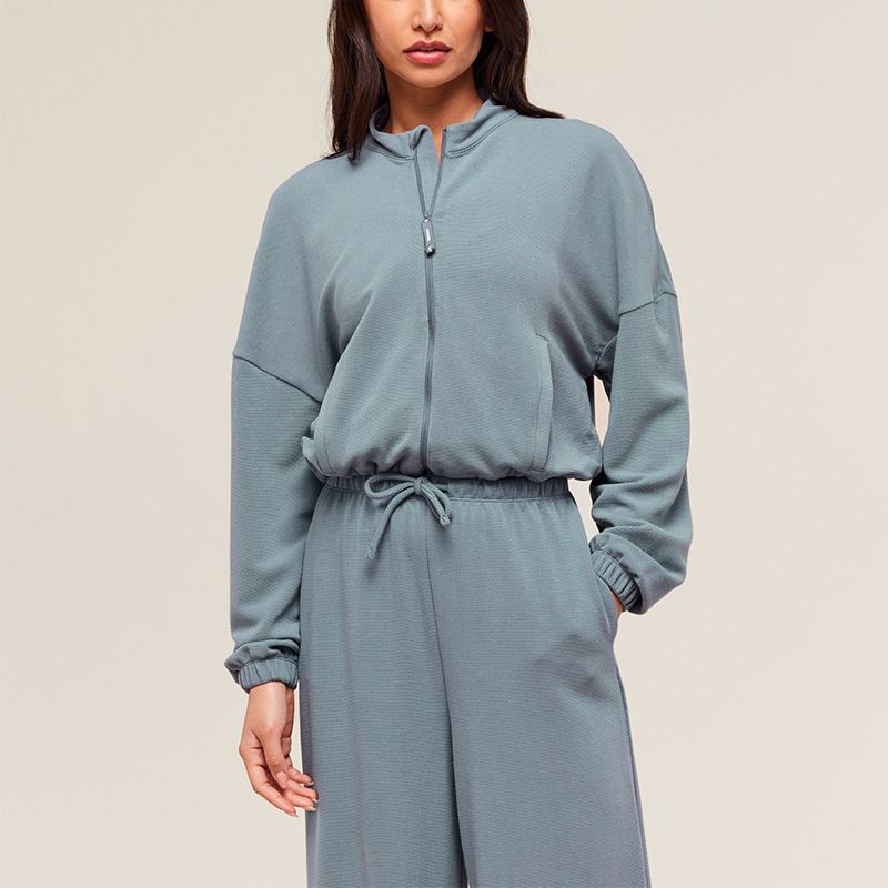 001 Giacca da donna con cerniera, a maniche lunghe, stile casual, per attività all'aperto, corsa e sport, in stile transfrontaliero, autunno e inverno_voghion.com