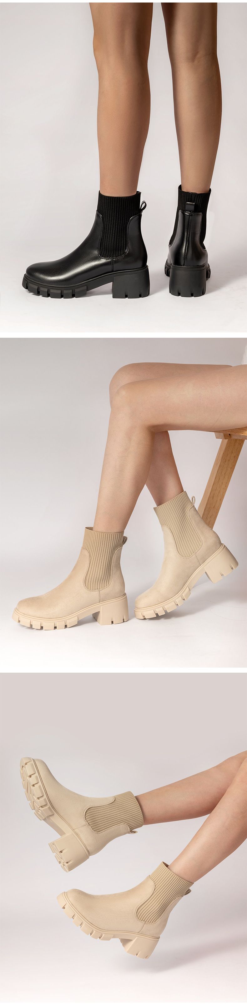Stivaletti da donna Martin Boots con plateau in maglia elastica_voghion.com