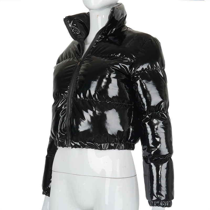 Femei de iarnă cald puffer jachete la modă parka stand guler fermoar față crop palton mânecă lungă ușoară cu bule_voghion.com