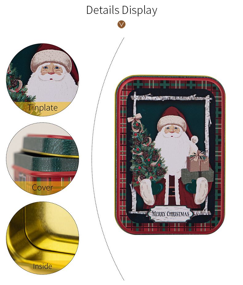 Mini scatola di latta natalizia con coperchio - Confezione regalo per biscotti, caramelle e dolcetti - Contenitore di stoccaggio in metallo in stile rustico_voghion.com
