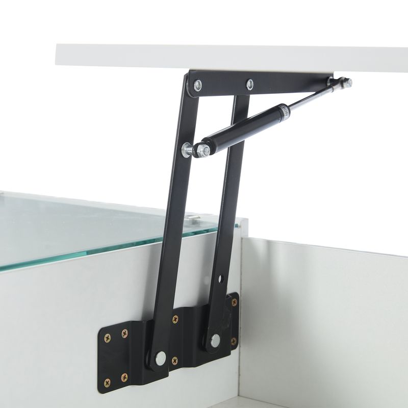 Table basse réglable en hauteur 95 x 48 x 42 cm avec rangement dissimulé, éclairage LED, tiroir et prise – Table d'appoint de salon blanche_voghion.com